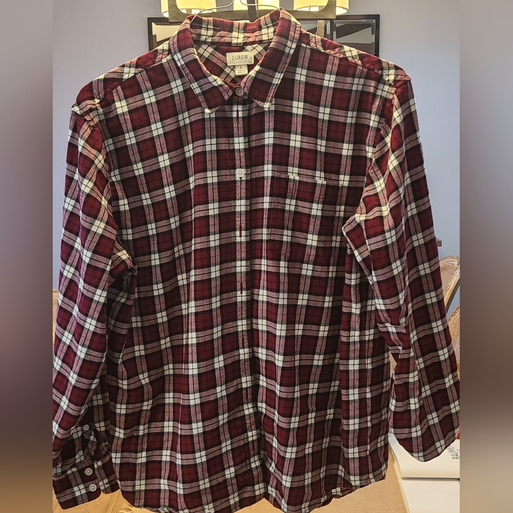 J. Crew Red and White Button Down Shirt